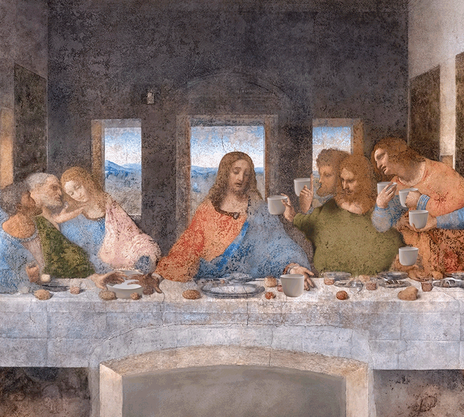 Animated image of The Eternal Supper, and alternate of The Last Supper, where Angie Talleyrand crockery stimulates deep and meaningful conversation