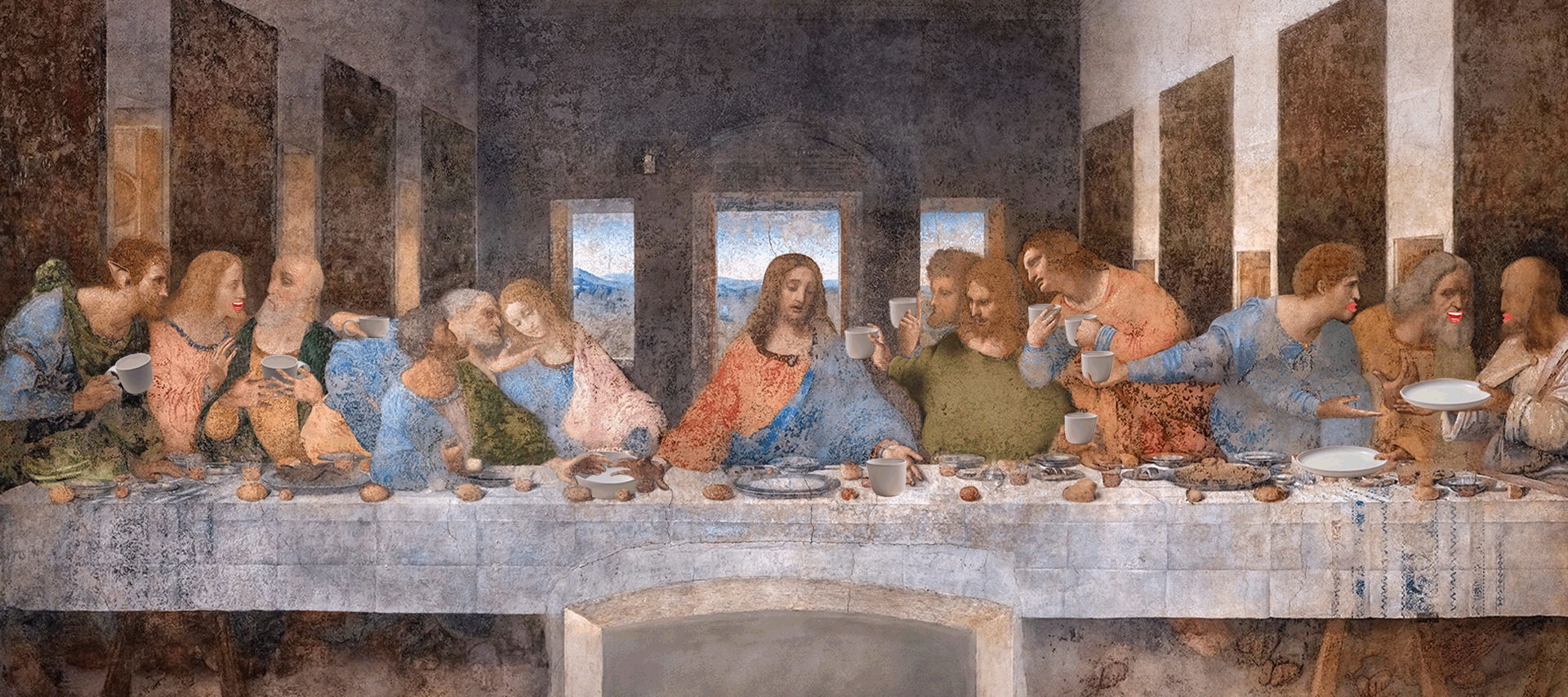Animated image of The Eternal Supper, and alternate of The Last Supper, where Angie Talleyrand crockery stimulates deep and meaningful conversation